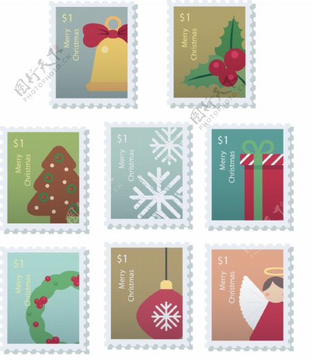 怀旧颜色的圣诞节邮票标签