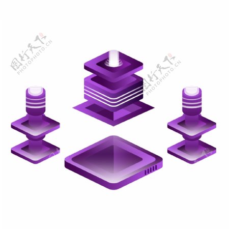 简约2.5D紫色科技建筑原创元素