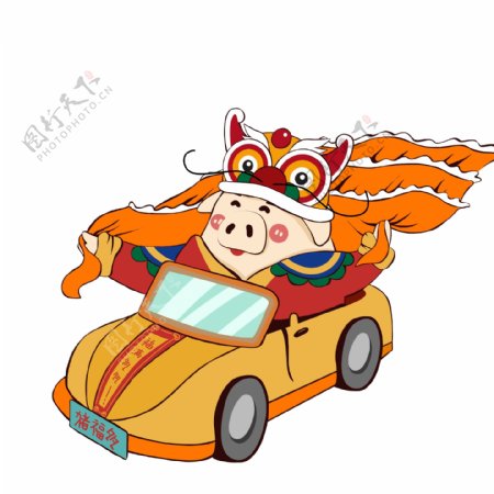创意中国风开车的猪卡通设计