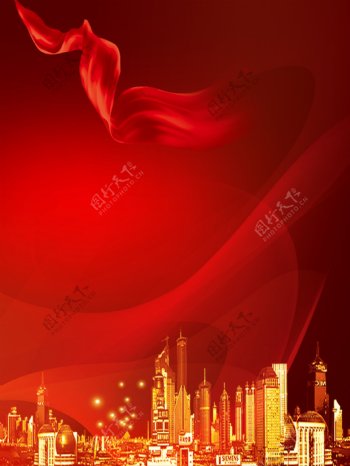 中国风红色房产地风景背景