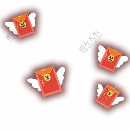 卡通四个漂浮红包元素设计