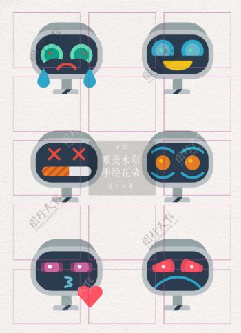 矢量可爱6组机器人表情设计