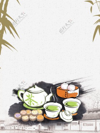 彩绘港式早茶背景设计