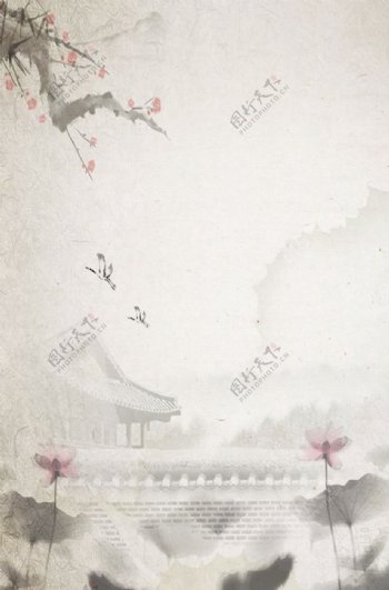 中国风凉亭荷花背景设计