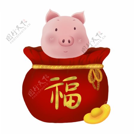 手绘猪年形象喜庆可商用分层插画素材