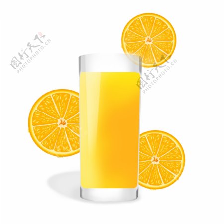 手绘果汁橘子桔子饮料杯子素材元素