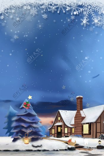 唯美蓝色圣诞冬季背景素材
