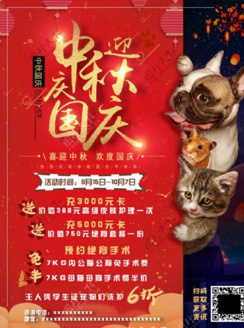 中秋国庆宠物诊所活动海报