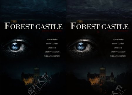 创意合成林中城堡电影宣传海报