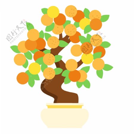 喜庆大吉大利春节手绘橘子树