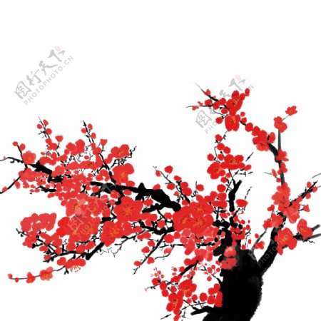 卡通手绘梅花树中国风元素