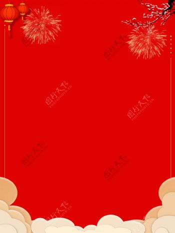 红色烟花灯笼2019新年背景设计