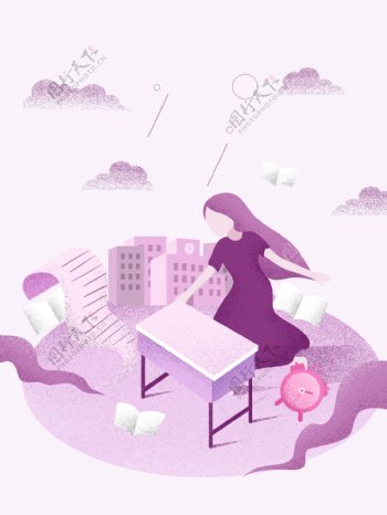 紫色手绘少女广告背景