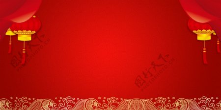 中国风红色灯笼喜庆新年背景展板