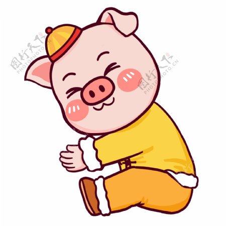 中国风开心的小猪设计可商用