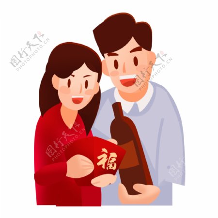 春节给人红包的青年夫妻免抠图