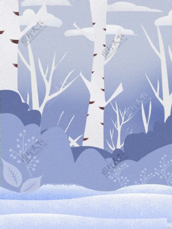 扁平化冬季主题树林背景设计