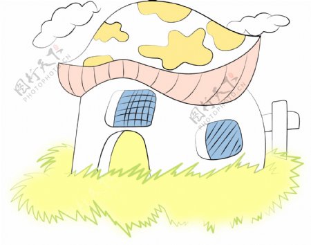 2彩色蘑菇冬季童话屋简笔画