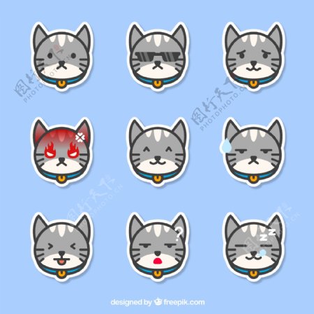 矢量猫表情符号的面部表情
