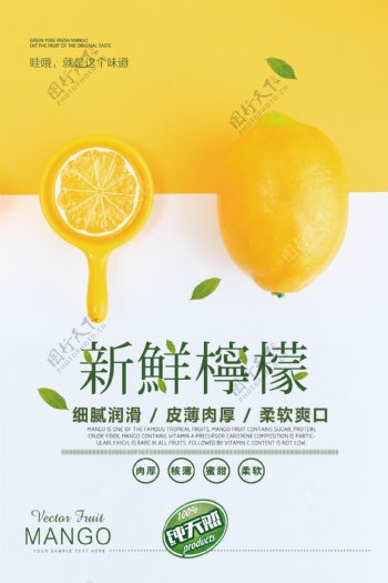 创意时尚新鲜柠檬水果美食海报