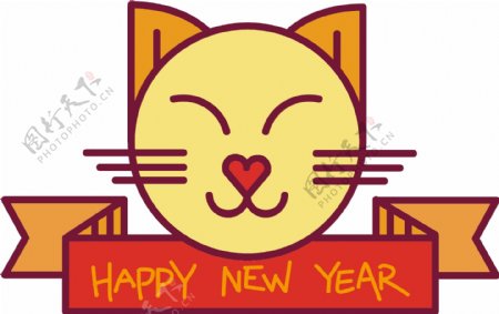 矢量可爱新年快乐喜庆猫头小标签