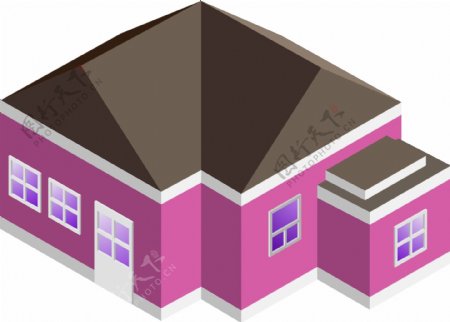 2.5D风格大型紫色房屋建筑元素