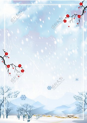 彩绘冬季下雪美景背景设计