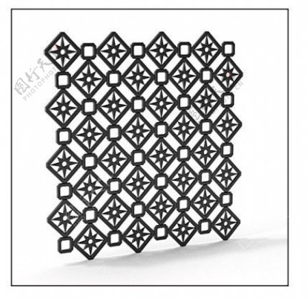 简约方形镂空花纹铁艺模型素材