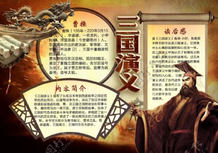 中国风经典名著三国演义小报手抄报免费模版