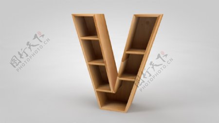 字母V形木质现代货架书架木架C4D建模
