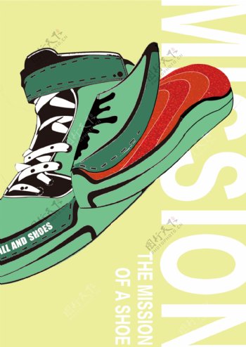 一双运动鞋的使命插画海报设计