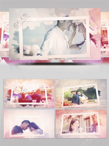 水墨晕染婚礼爱情图像展示AE模板