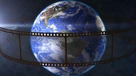 电影胶片绕着地球360度循环旋转的ae模板