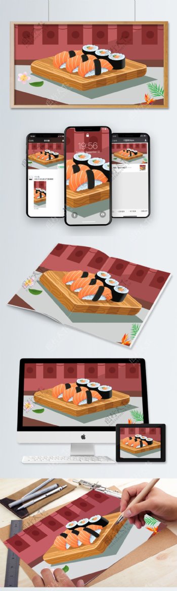 美食美味日本寿司料理矢量插画