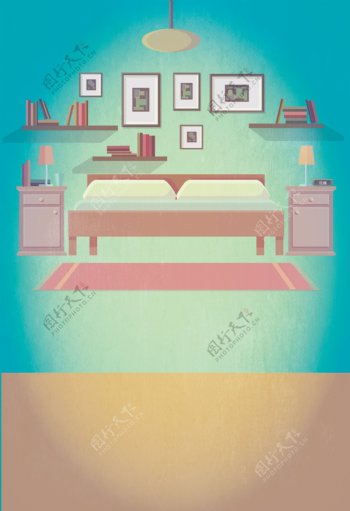 清新美丽卧室设计海报背景素材