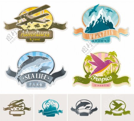 海豚标签徽章设计矢量合集
