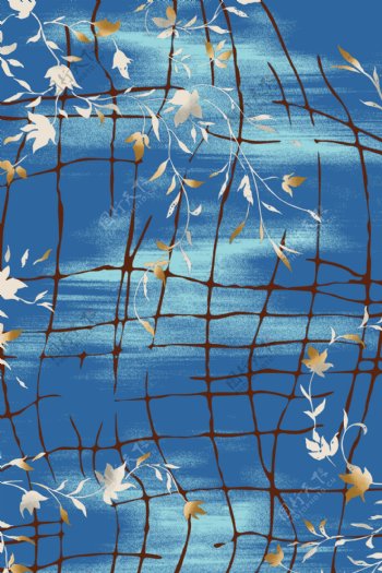 2019年海蓝色花纹枝地毯地垫设计