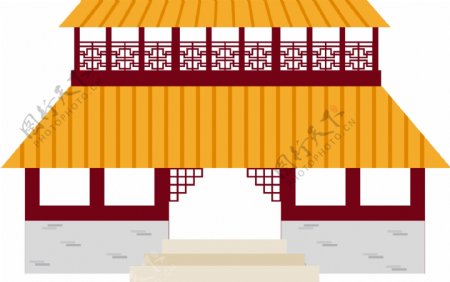 中国古代建筑物手绘矢量元素背景装饰套图5