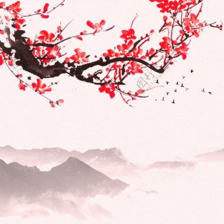 粉色中国风山脉主图背景