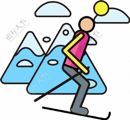 冬季元素冰山滑雪人物1