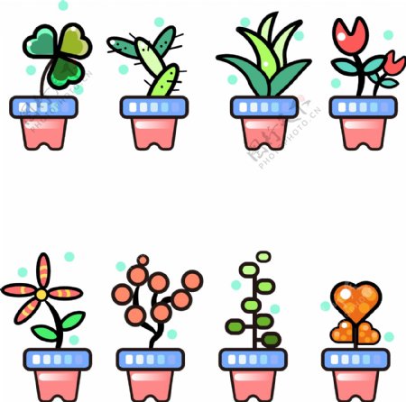 卡通盆栽植物花卉可商用元素