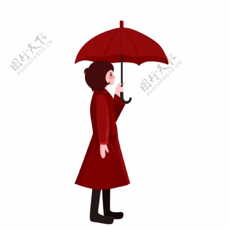 撑着红伞的女孩人物元素设计