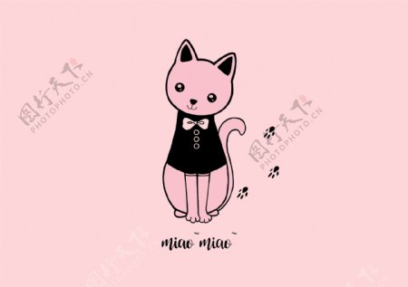 可爱甜美粉色小猫插画