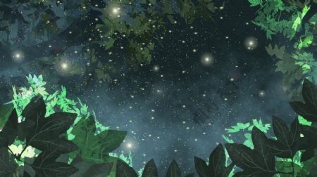 绿色夜晚星空树林背景设计
