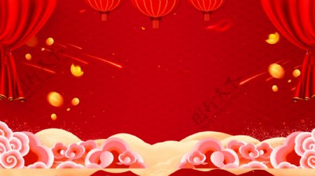 红色喜庆新年祥云背景设计
