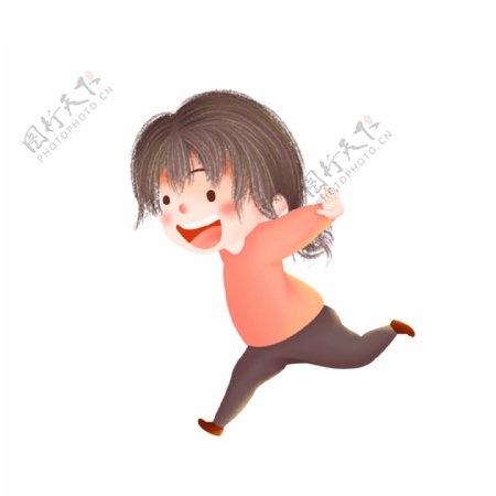 卡通可爱开心奔跑的小女孩