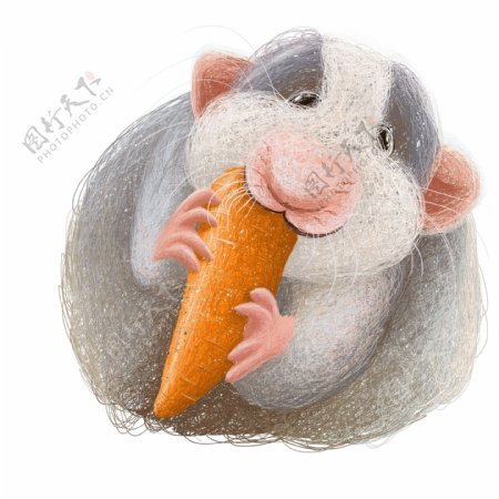 线圈插画可爱吃萝卜的小仓鼠设计