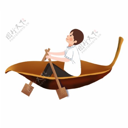 卡通可爱划船的小男孩png素材