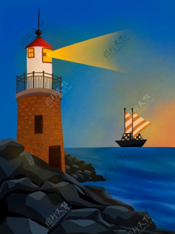 航海系列原创背景海边灯塔