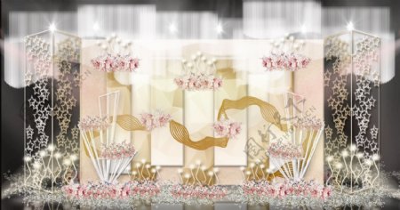 香槟色层叠几何板材星星屏风婚礼效果图